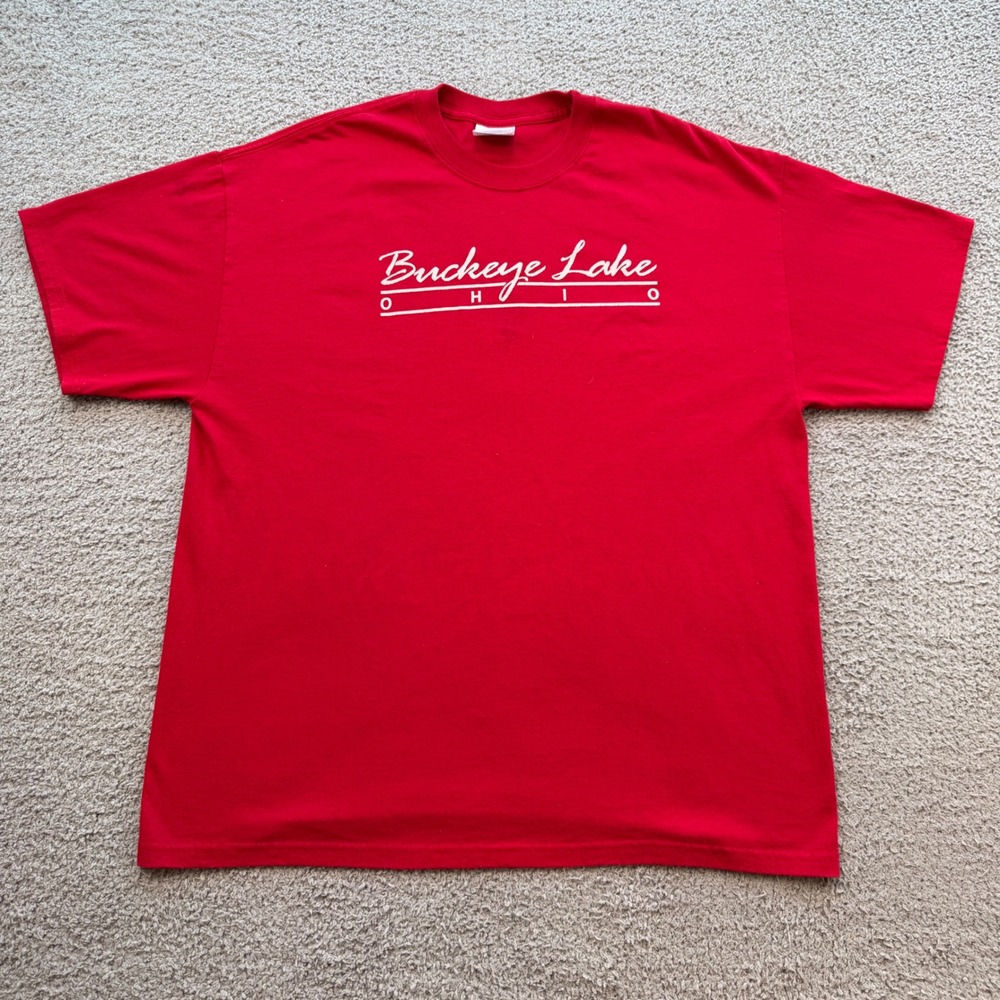 Vintage Buckeye Lake Ohio T-Shirt Mens XL Red OSU University Ohio State